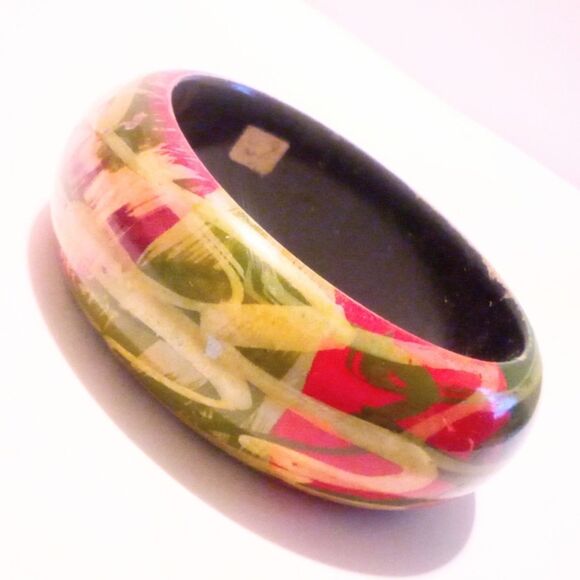 Hand Painted Abstract Design Wood Bangle Bracelet * - Picture 2 of 4